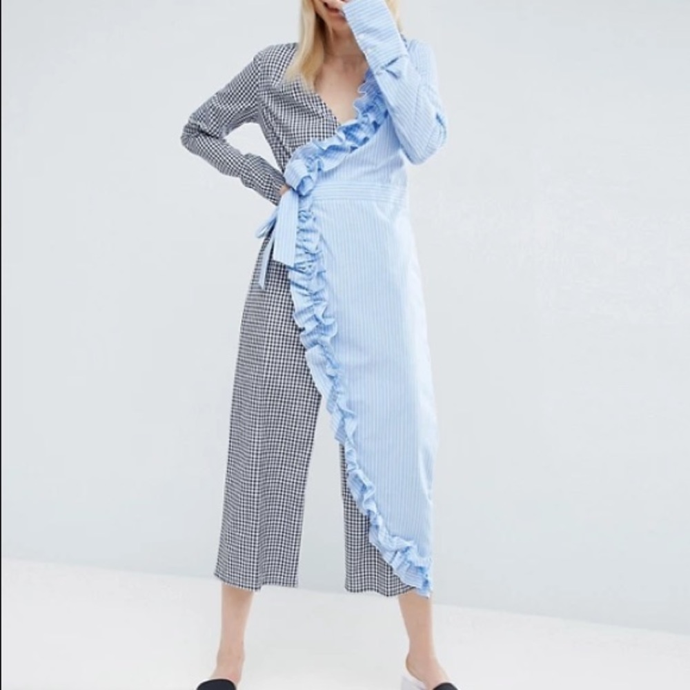 NEW: ASOS Wrap Jumpsuit in Cotton Stripe w/ Frill